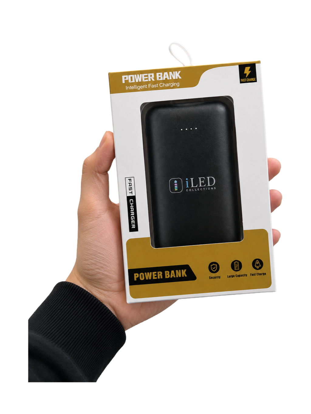 USB power bank connected to an LED bag