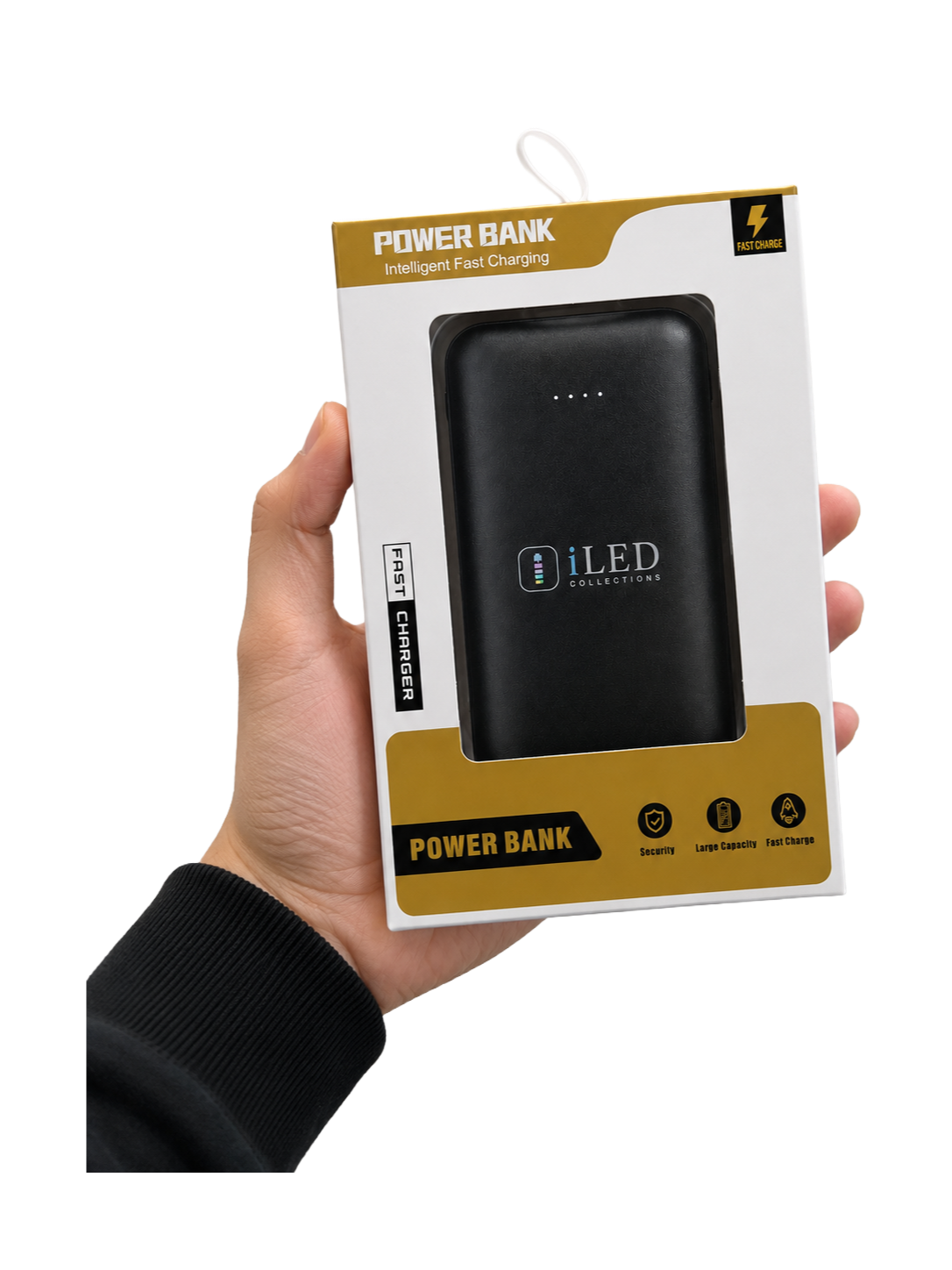 USB power bank connected to an LED bag