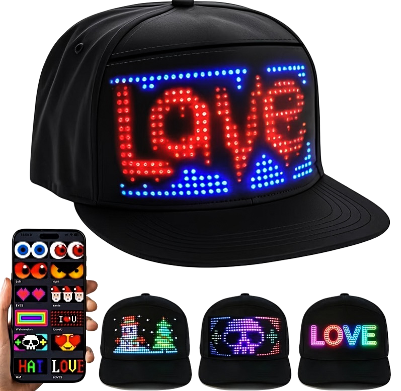 M1632 RGB LED Cap with LOVE pixel art - front