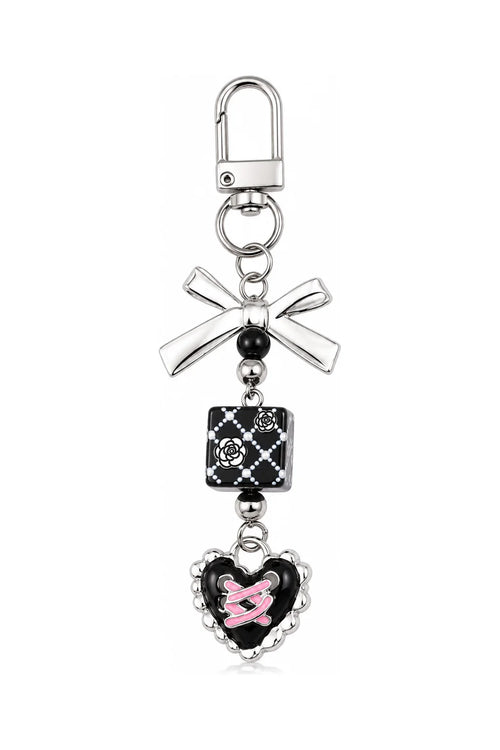 Rose Heart keychain, bow, rose cube, and heart